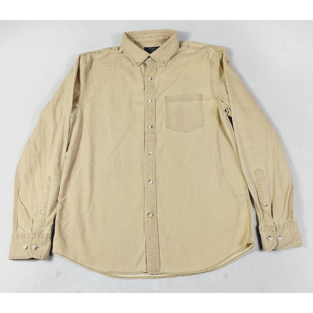 Banana Republic Chambray Shirt Mens Medium Beige Untucked Fit 889530-00